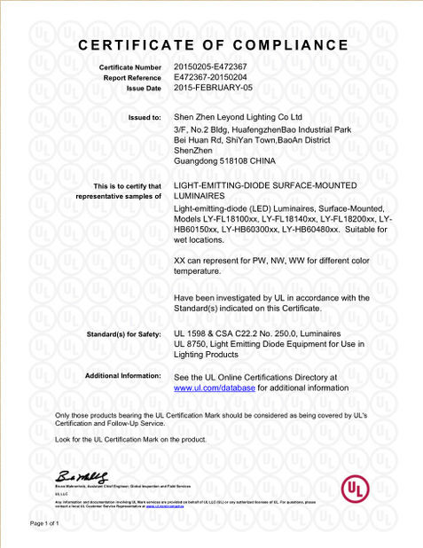 China Shenzhen Leyond Lighting Co.,Ltd. Certificaciones
